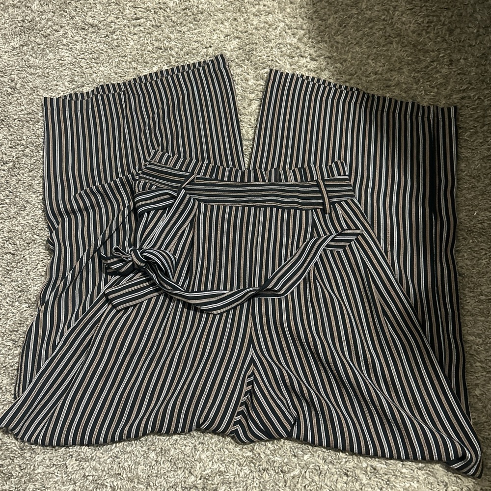Striped Wide-Leg Pants with Belt